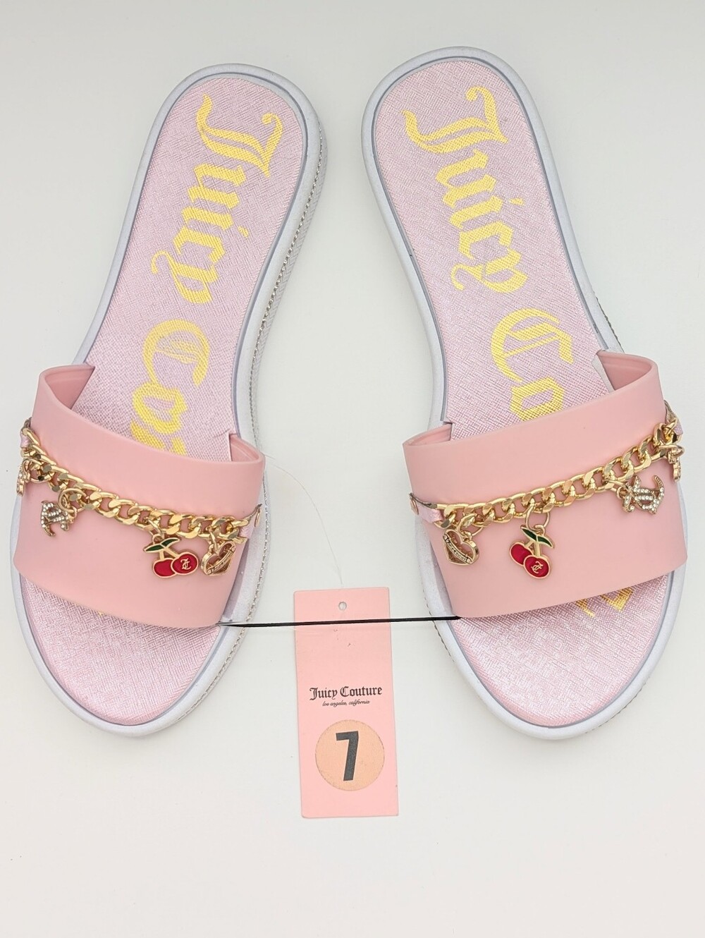Juicy Couture (7M) JC-Yaretta Pink Slides/Flats/Sandals w/Gold Chain Charms - Picture 3 of 11